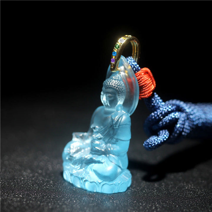 Buddha Stones Blauwe Tathagata Boeddha Geneeskunde Boeddha Liuli Crystal Serenity Amulet Ketting hanger - image 1