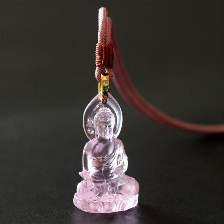 Buddha Stones Blauwe Tathagata Boeddha Geneeskunde Boeddha Liuli Crystal Serenity Amulet Ketting hanger - Roze Medicijn Boeddha - image 17