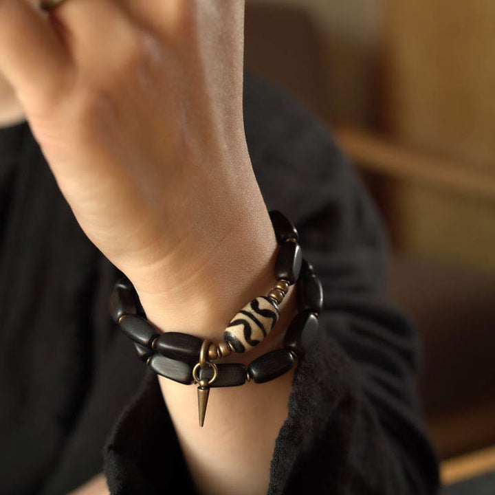 Buddha Stones Tibetaanse ebbenhouten Dzi-kraal koperen balans dubbele Armband - image 14