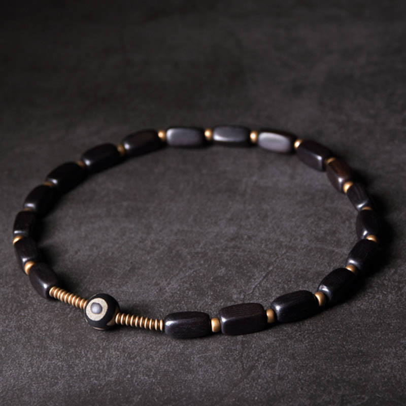 Buddha Stones Tibetaanse ebbenhouten Dzi-kraal koperen balans dubbele Armband - image 3