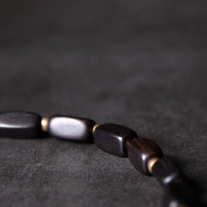 Buddha Stones Tibetaanse ebbenhouten Dzi-kraal koperen balans dubbele Armband - image 2