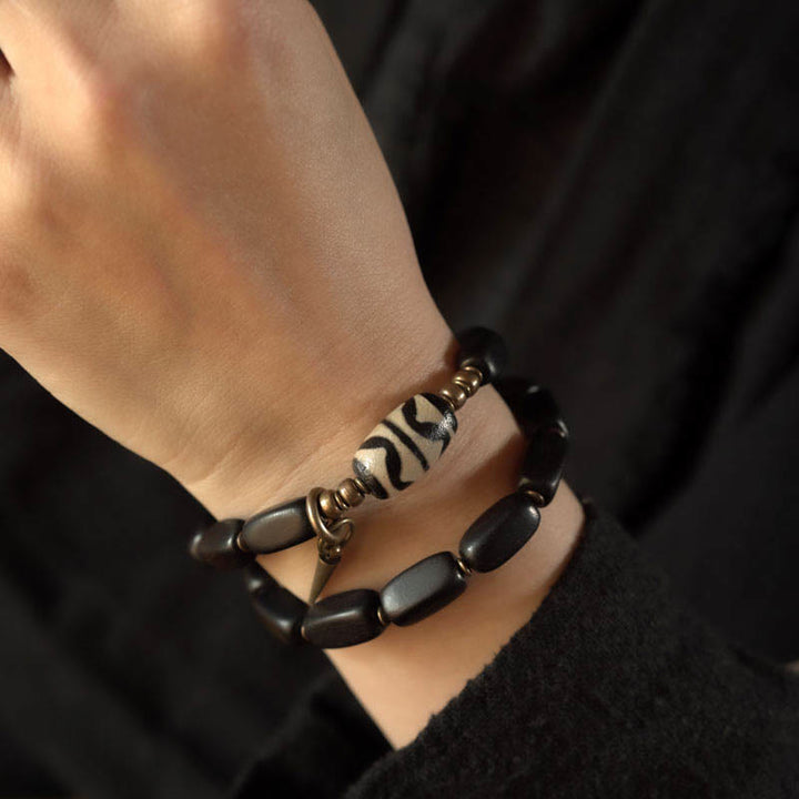 Buddha Stones Tibetaanse ebbenhouten Dzi-kraal koperen balans dubbele Armband - image 15