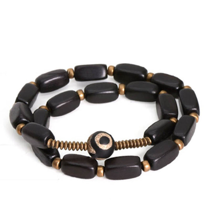 Buddha Stones Tibetaanse ebbenhouten Dzi-kraal koperen balans dubbele Armband - image 5