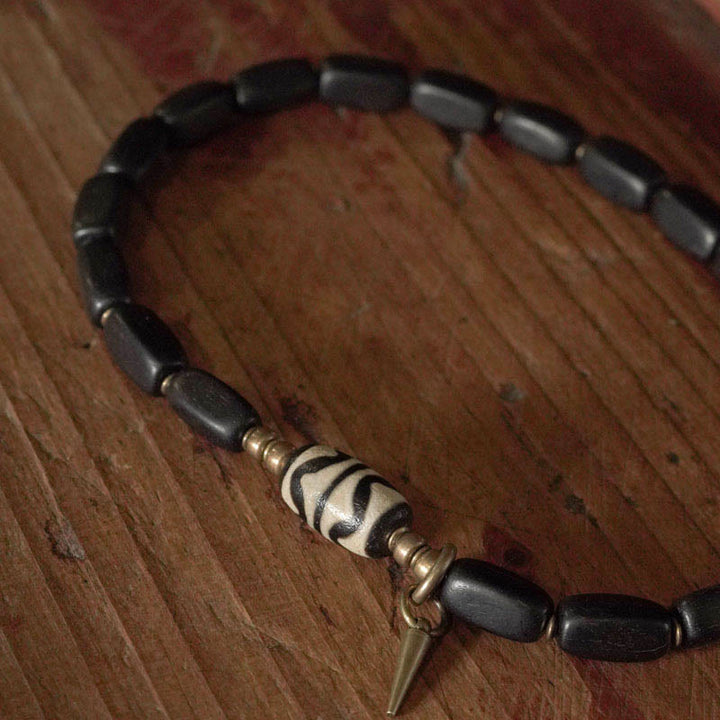 Buddha Stones Tibetaanse ebbenhouten Dzi-kraal koperen balans dubbele Armband - image 12