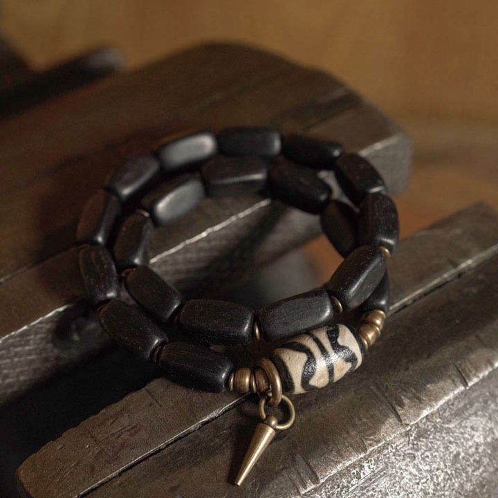 Buddha Stones Tibetaanse ebbenhouten Dzi-kraal koperen balans dubbele Armband - image 8