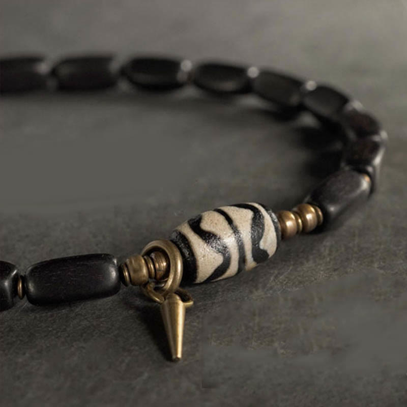 Buddha Stones Tibetaanse ebbenhouten Dzi-kraal koperen balans dubbele Armband - image 13