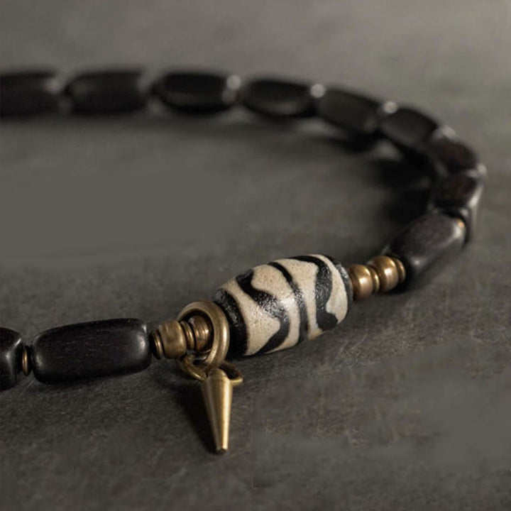 Buddha Stones Tibetaanse ebbenhouten Dzi-kraal koperen balans dubbele Armband - image 13
