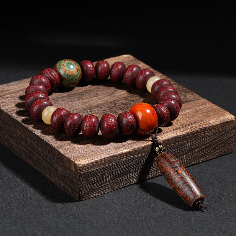 Buddha Stones Tibetaanse Bodhizaad Dzi-kraal Dansende Leeuw Armband Pols Mala - Bodhi Zaad Bruine Dzi Kraal Pols Mala - image 0
