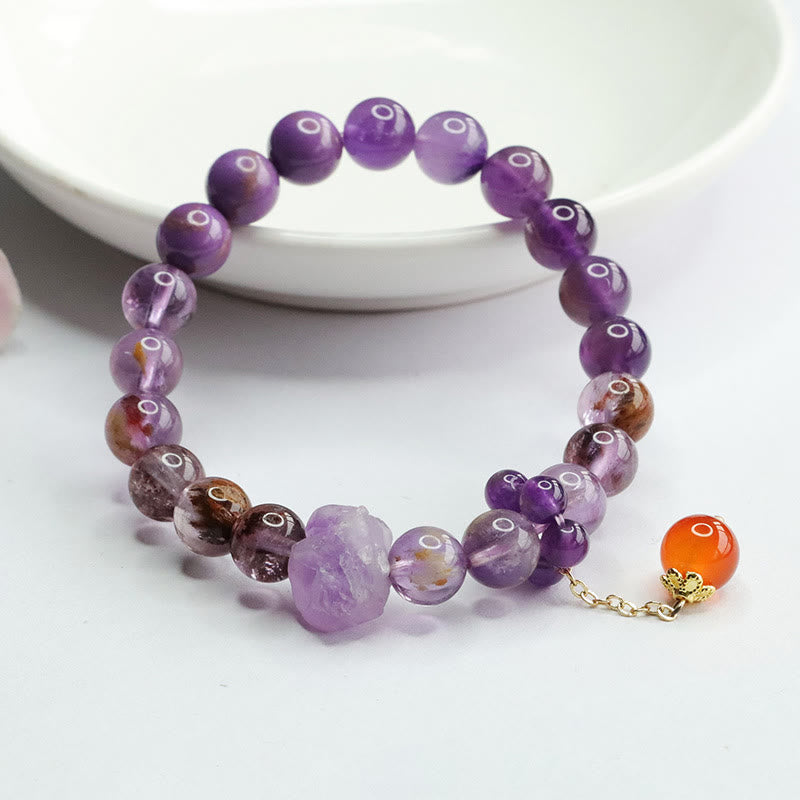 Buddha Stones Armband met natuurlijke amethist, paarse fantoomedelsteen, voor spiritueel bewustzijn. - Amethist (Innerlijke rust ♥ Genezing) (Polsomtrek 14-16 cm) - image 0