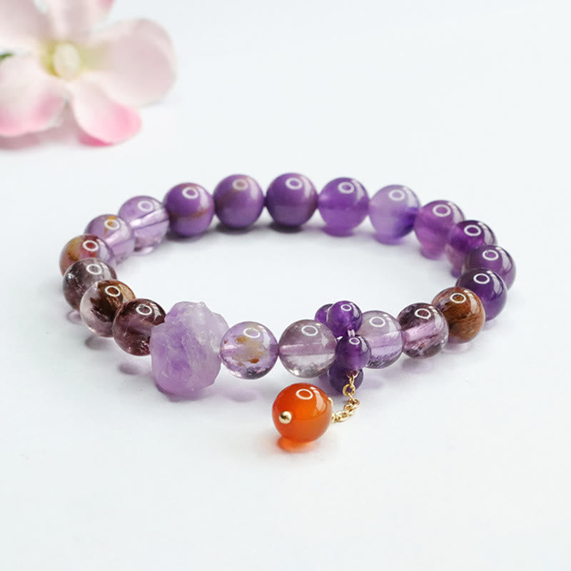 Buddha Stones Armband met natuurlijke amethist, paarse fantoomedelsteen, voor spiritueel bewustzijn. - image 1