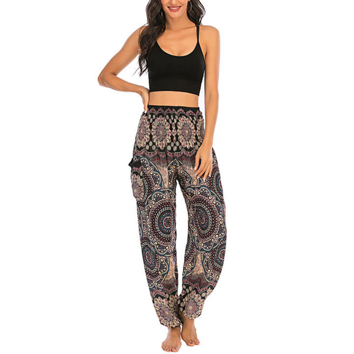 Buddha Stones Boho losse ronde harembroek met geometrisch patroon, yogabroek voor dames - image 4