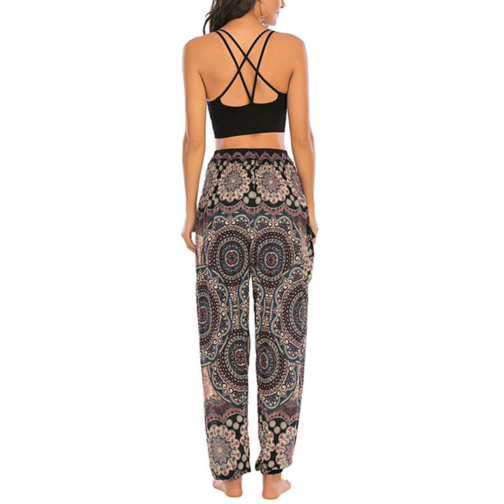 Buddha Stones Boho losse ronde harembroek met geometrisch patroon, yogabroek voor dames - image 3