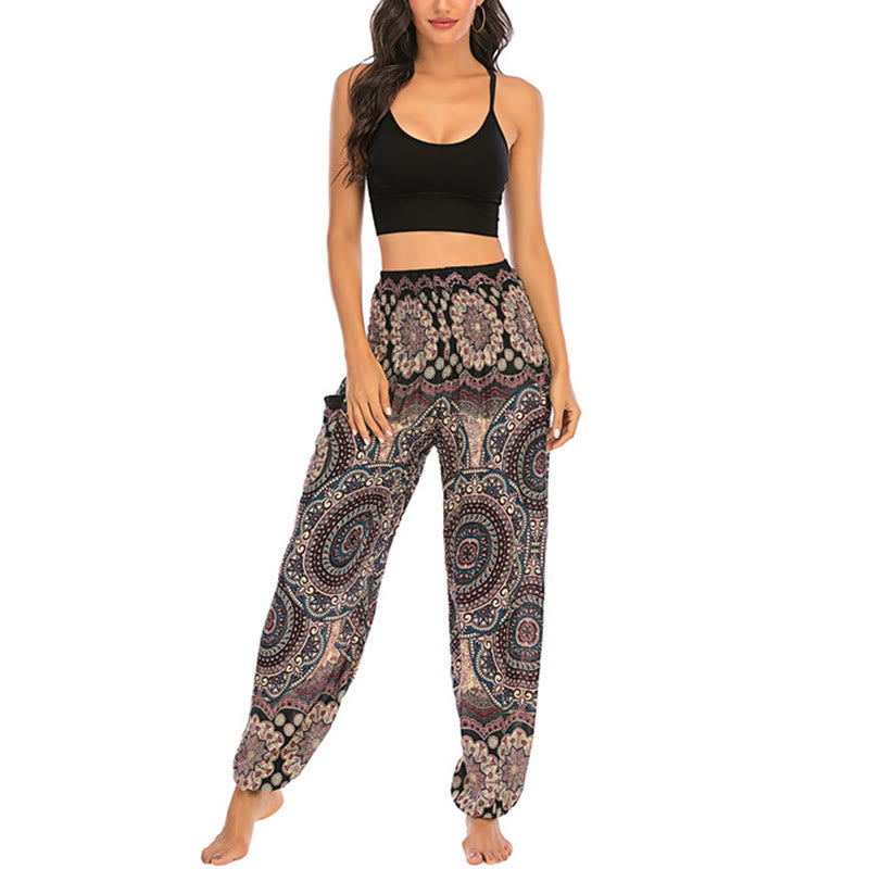 Buddha Stones Boho losse ronde harembroek met geometrisch patroon, yogabroek voor dames - image 1