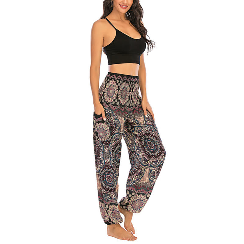 Buddha Stones Boho losse ronde harembroek met geometrisch patroon, yogabroek voor dames - image 2