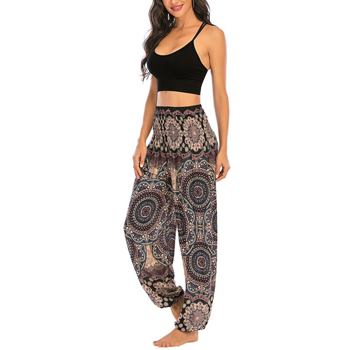 Buddha Stones Boho losse ronde harembroek met geometrisch patroon, yogabroek voor dames - image 7