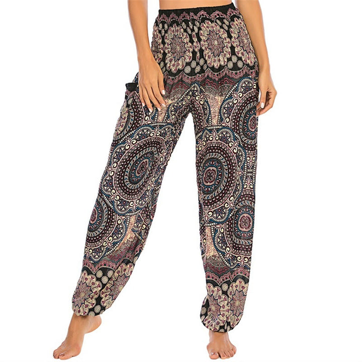 Buddha Stones Boho losse ronde harembroek met geometrisch patroon, yogabroek voor dames - image 8