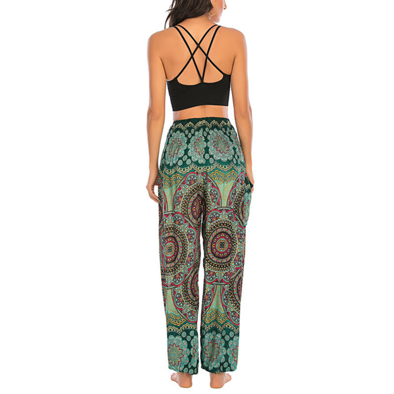 Buddha Stones Boho losse ronde harembroek met geometrisch patroon, yogabroek voor dames - image 12