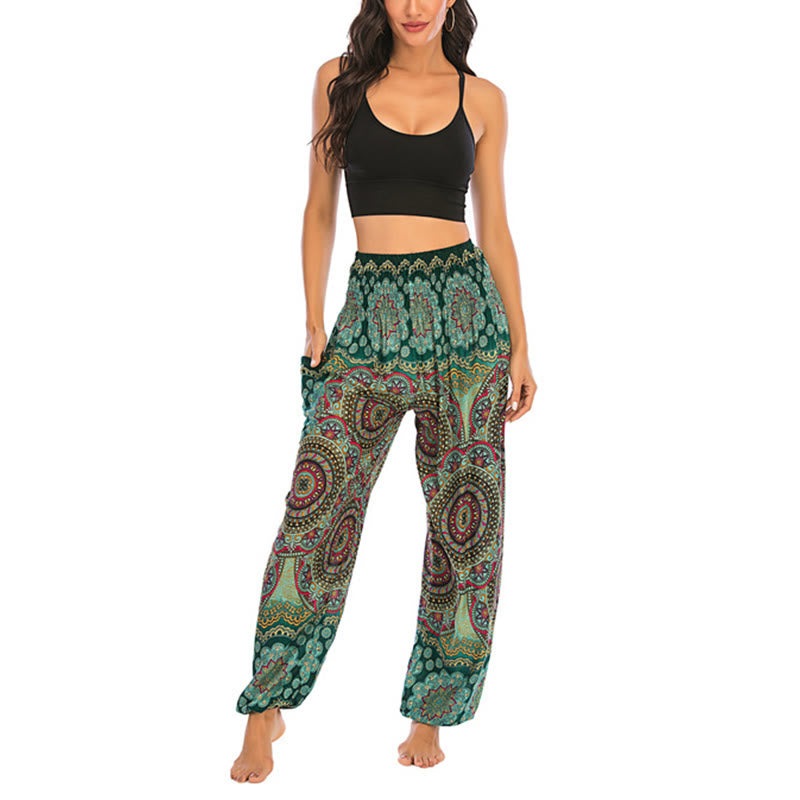 Buddha Stones Boho losse ronde harembroek met geometrisch patroon, yogabroek voor dames - image 10