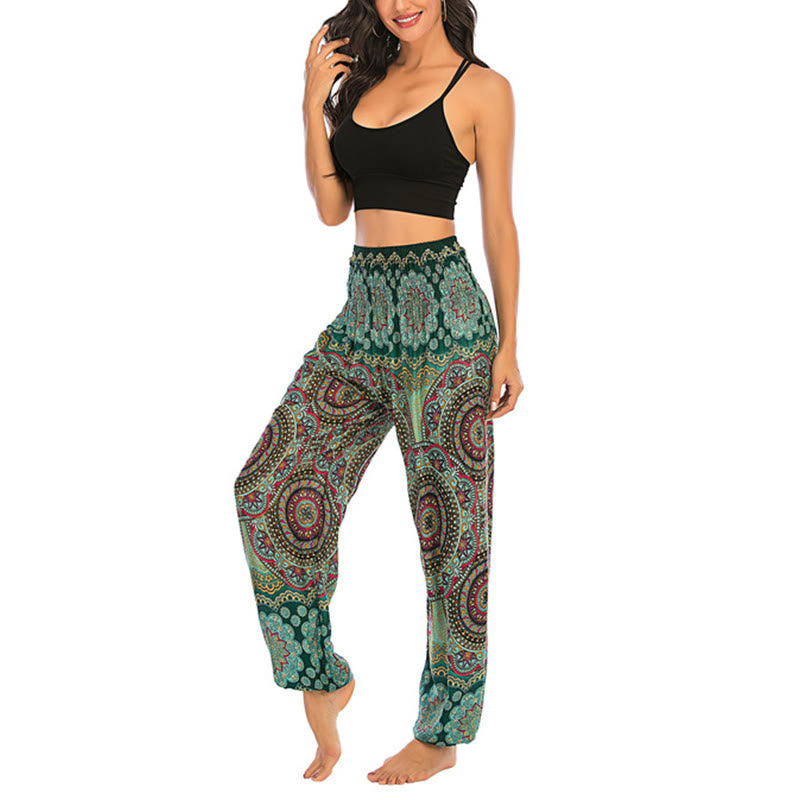 Buddha Stones Boho losse ronde harembroek met geometrisch patroon, yogabroek voor dames - image 15