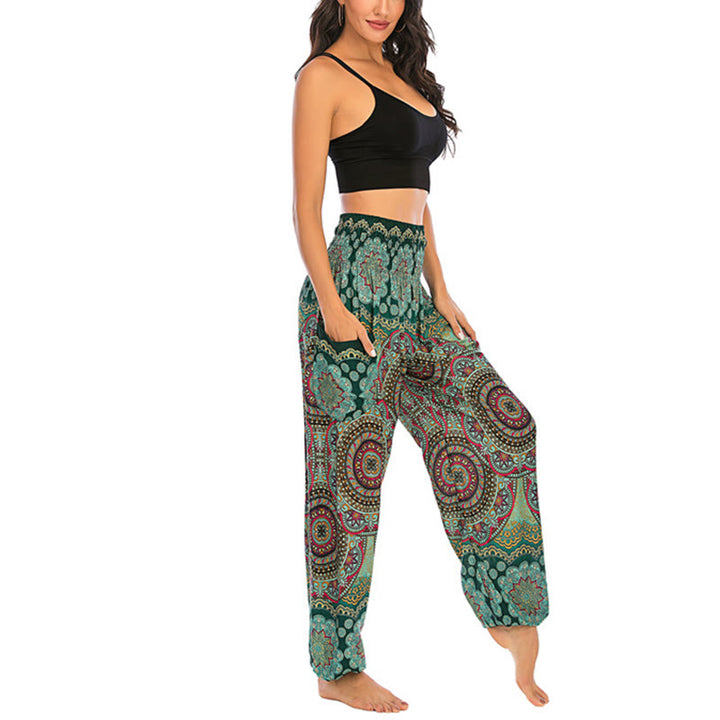 Buddha Stones Boho losse ronde harembroek met geometrisch patroon, yogabroek voor dames - image 13