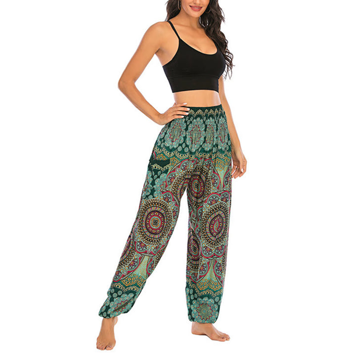 Buddha Stones Boho losse ronde harembroek met geometrisch patroon, yogabroek voor dames - image 11