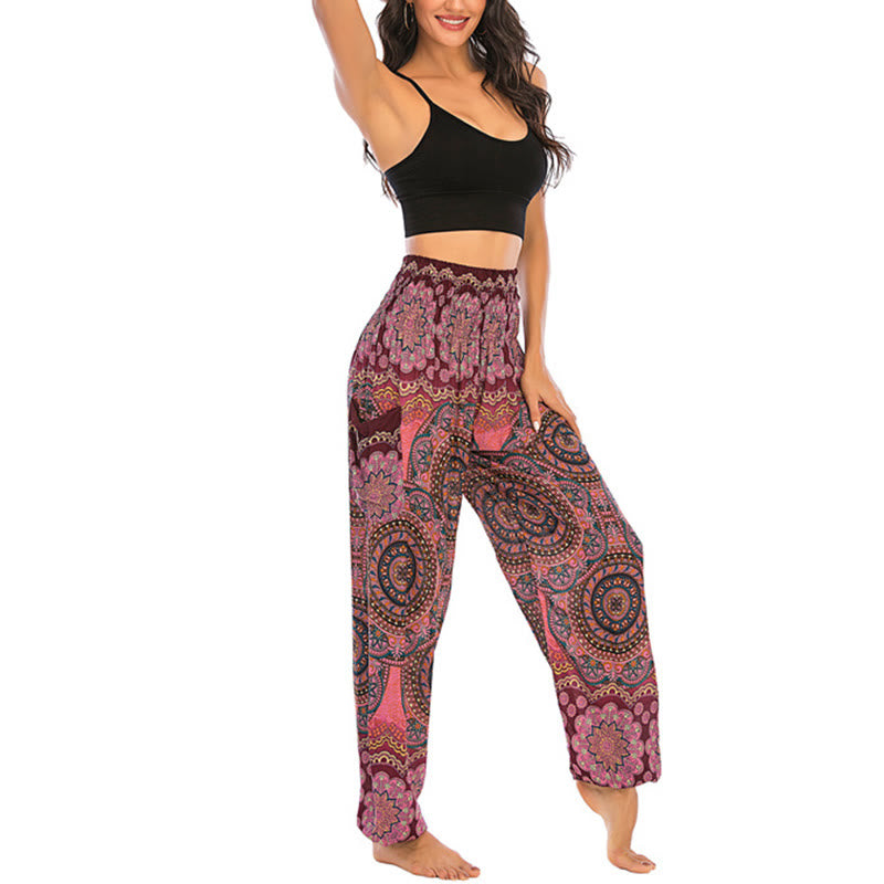 Buddha Stones Boho losse ronde harembroek met geometrisch patroon, yogabroek voor dames - image 19