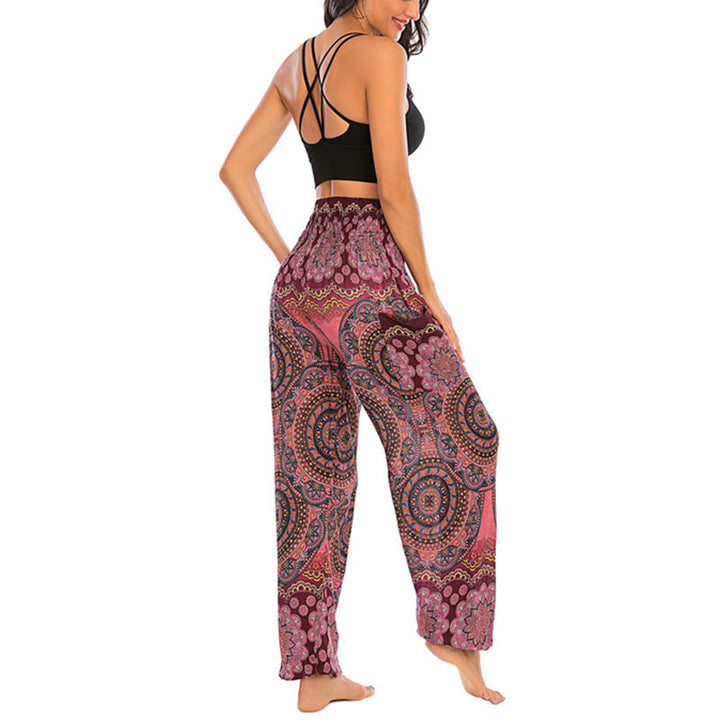Buddha Stones Boho losse ronde harembroek met geometrisch patroon, yogabroek voor dames - image 20