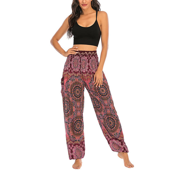 Buddha Stones Boho losse ronde harembroek met geometrisch patroon, yogabroek voor dames - image 18