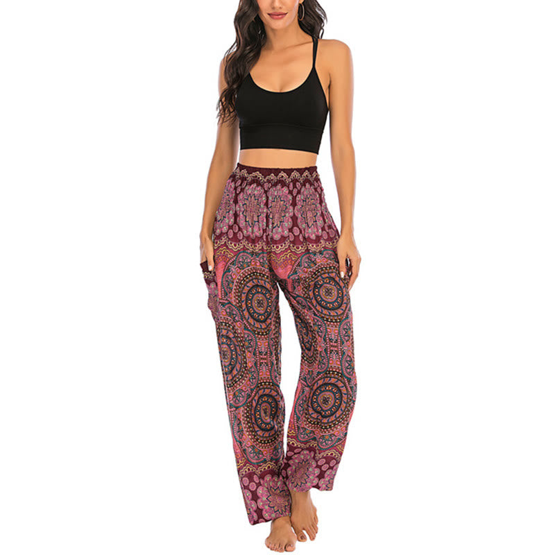 Buddha Stones Boho losse ronde harembroek met geometrisch patroon, yogabroek voor dames - image 17
