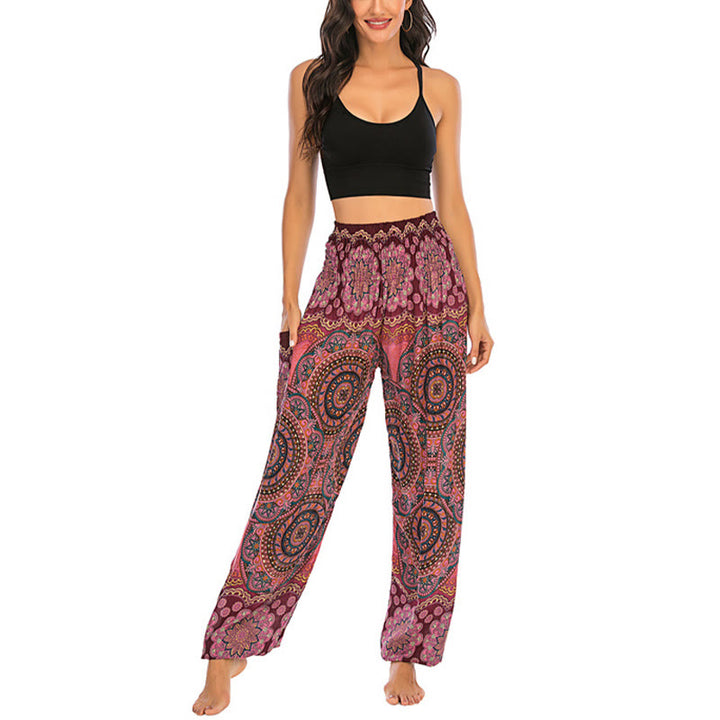 Buddha Stones Boho losse ronde harembroek met geometrisch patroon, yogabroek voor dames - image 22