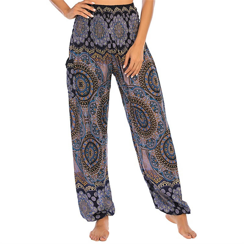 Buddha Stones Boho losse ronde harembroek met geometrisch patroon, yogabroek voor dames - Donkerblauw - VS US2-8/10, UK/AU6-12/14, EU34-40/42 (F) - image 23