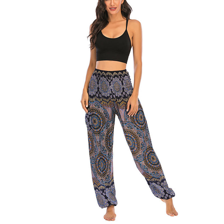 Buddha Stones Boho losse ronde harembroek met geometrisch patroon, yogabroek voor dames - image 26