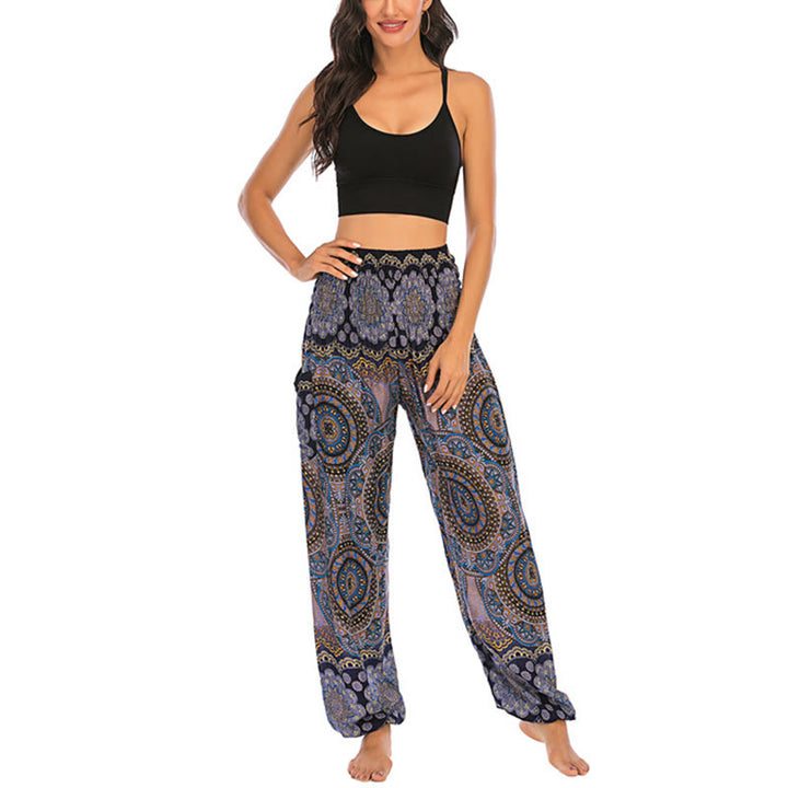 Buddha Stones Boho losse ronde harembroek met geometrisch patroon, yogabroek voor dames - image 29