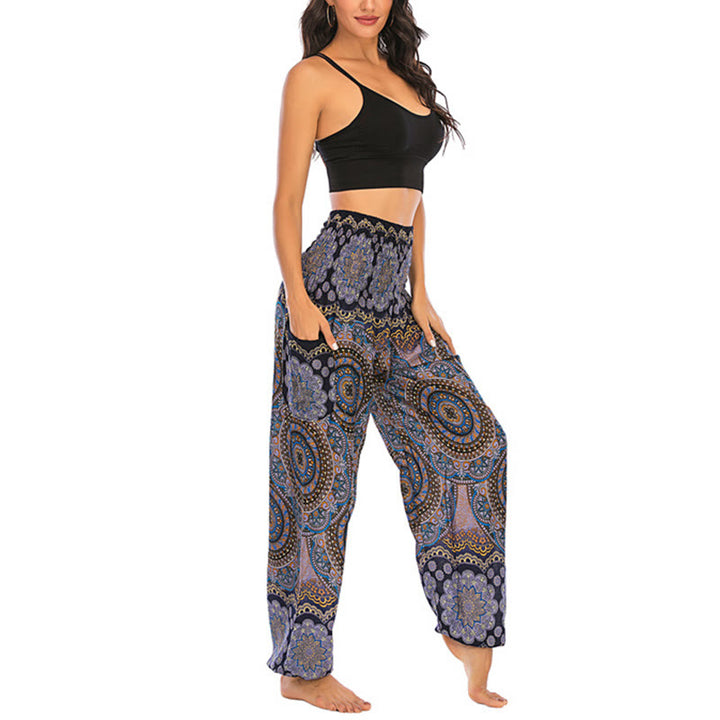 Buddha Stones Boho losse ronde harembroek met geometrisch patroon, yogabroek voor dames - image 28