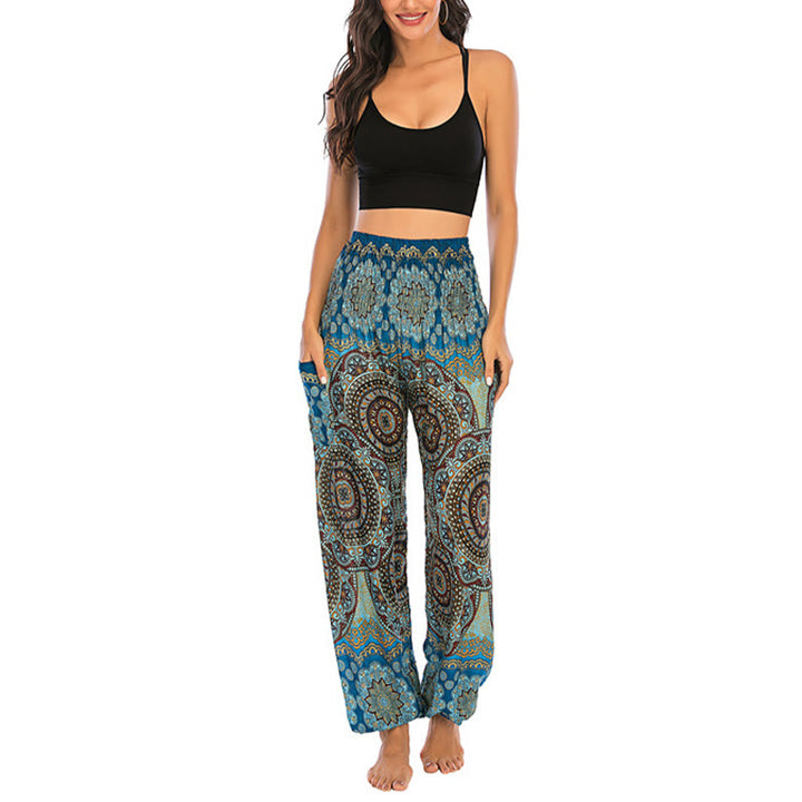 Buddha Stones Boho losse ronde harembroek met geometrisch patroon, yogabroek voor dames - image 36