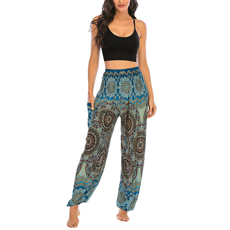 Buddha Stones Boho losse ronde harembroek met geometrisch patroon, yogabroek voor dames - image 32