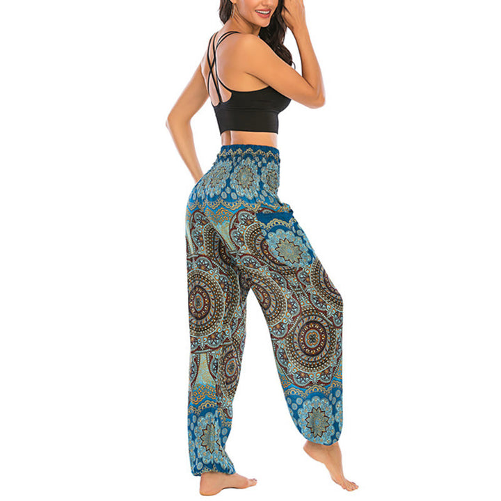 Buddha Stones Boho losse ronde harembroek met geometrisch patroon, yogabroek voor dames - image 34
