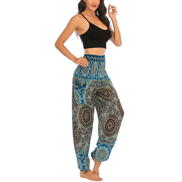 Buddha Stones Boho losse ronde harembroek met geometrisch patroon, yogabroek voor dames - image 35