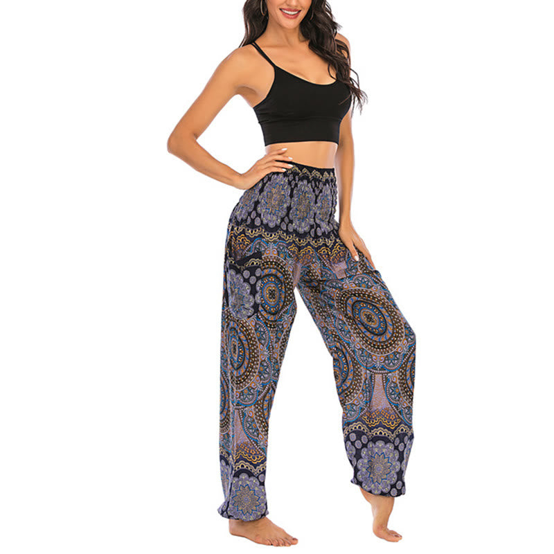 Buddha Stones Boho losse ronde harembroek met geometrisch patroon, yogabroek voor dames - image 24