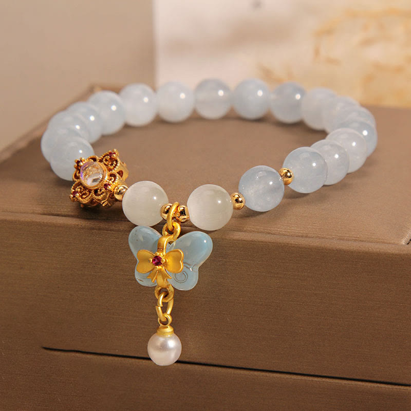 Buddha Stones Aquamarijn kattenoog helende vlinder parel Armband - image 5