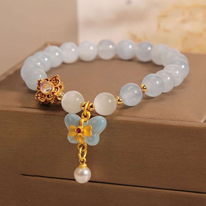 Buddha Stones Aquamarijn kattenoog helende vlinder parel Armband - image 5