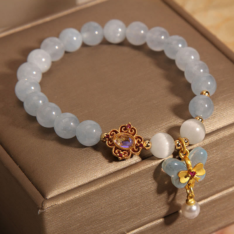 Buddha Stones Aquamarijn kattenoog helende vlinder parel Armband - image 1