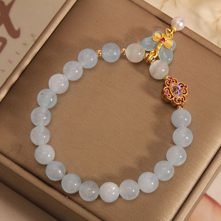 Buddha Stones Aquamarijn kattenoog helende vlinder parel Armband - image 3