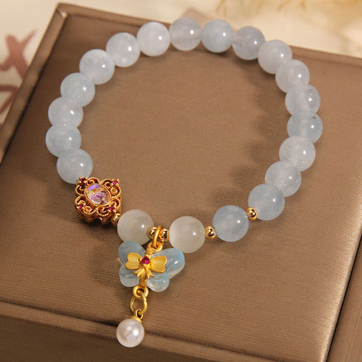 Buddha Stones Aquamarijn kattenoog helende vlinder parel Armband - image 2