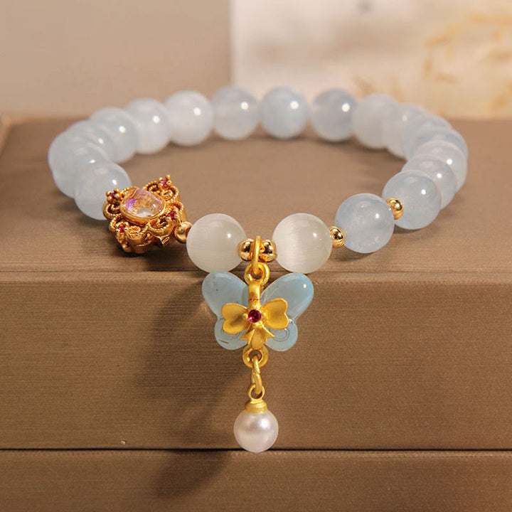Buddha Stones Aquamarijn kattenoog helende vlinder parel Armband - image 4