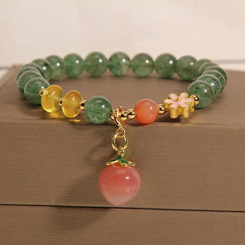 Buddha Stones Natuurlijke groene aardbeikwarts armband met liefdesperzik Armband - Groene aardbeikwarts (kalmerend♥) (Polsomtrek 14-16 cm) - image 0