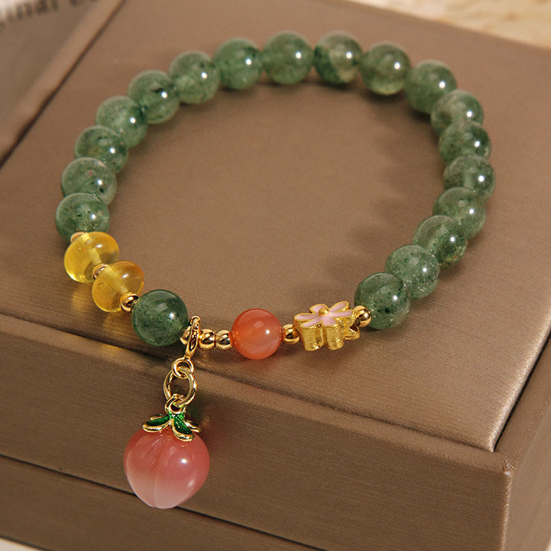 Buddha Stones Natuurlijke groene aardbeikwarts armband met liefdesperzik Armband - image 2