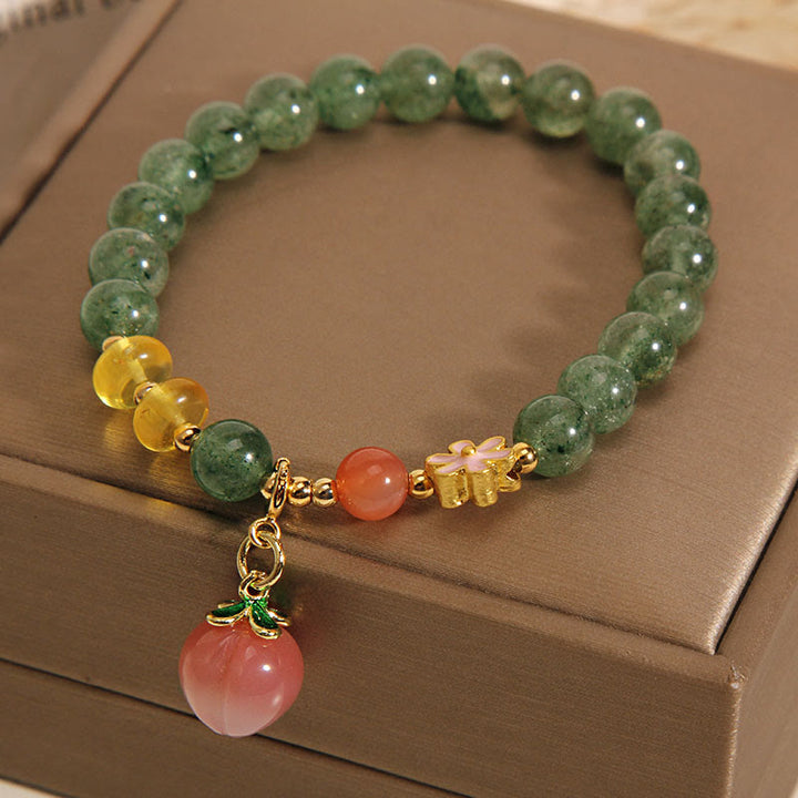 Buddha Stones Natuurlijke groene aardbeikwarts armband met liefdesperzik Armband - image 2