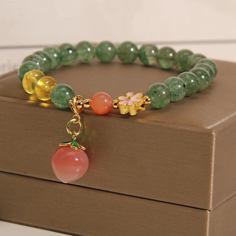 Buddha Stones Natuurlijke groene aardbeikwarts armband met liefdesperzik Armband - image 6