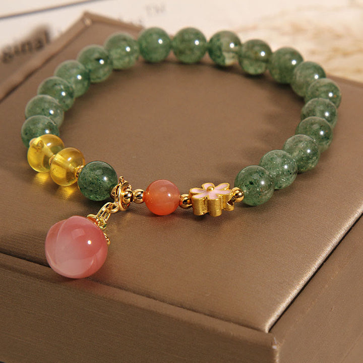 Buddha Stones Natuurlijke groene aardbeikwarts armband met liefdesperzik Armband - image 5